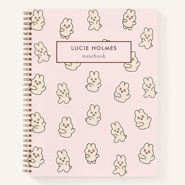 Cute Doodle Rabbit Pink Kids Notebook (Front)
