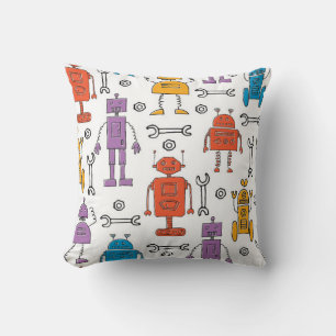 Cute doodle robots. Seamless pattern. Cartoon char Cushion
