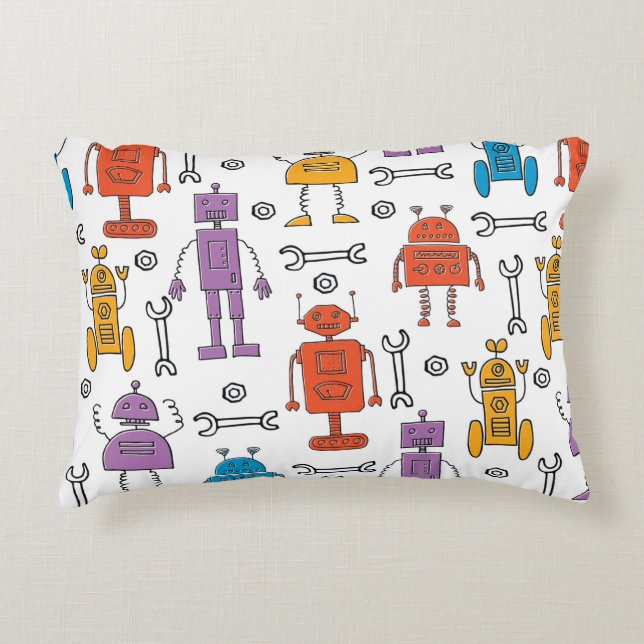 Cute doodle robots. Seamless pattern. Cartoon char Decorative Cushion (Front)