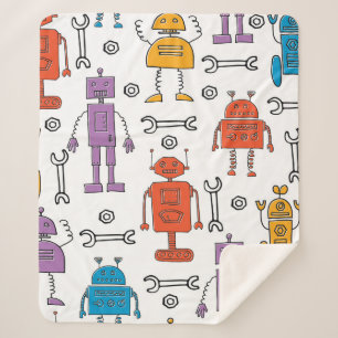 Cute doodle robots. Seamless pattern. Cartoon char Sherpa Blanket