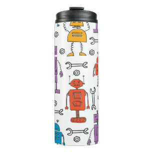 Cute doodle robots. Seamless pattern. Cartoon char Thermal Tumbler