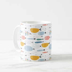 Cute Doodle School of Fish Pattern Coffee Mug