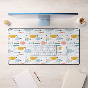 Cute Doodle School of Fish Pattern Desk Mat
