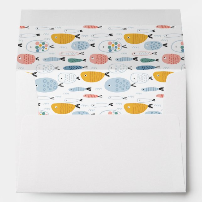 Cute Doodle School of Fish Pattern Envelope (Back (Bottom))