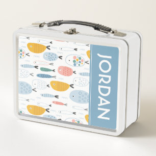 Cute Doodle School of Fish Pattern Metal Lunch Box