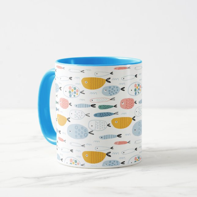 Cute Doodle School of Fish Pattern Mug (Front Left)