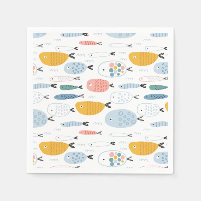Cute Doodle School of Fish Pattern Napkin (Front)