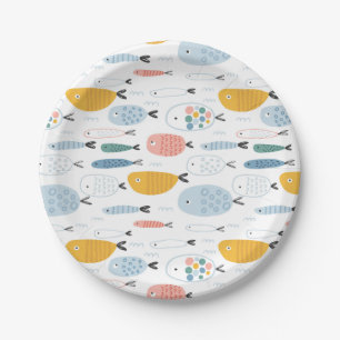 Cute Doodle School of Fish Pattern Paper Plate