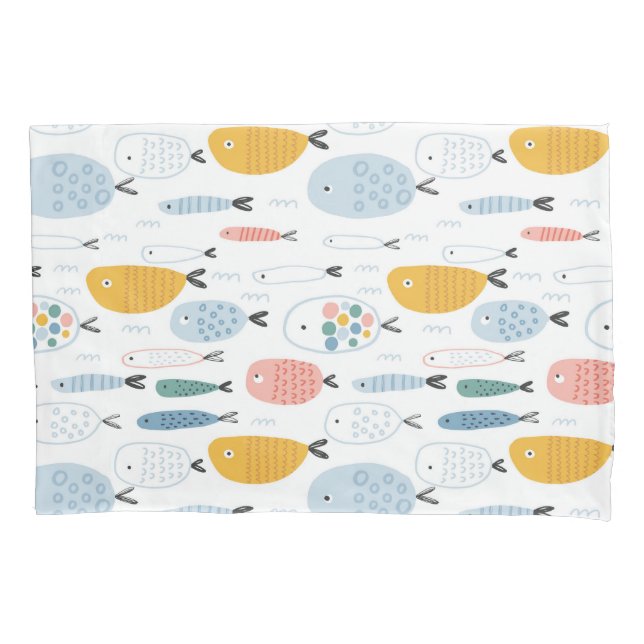 Cute Doodle School of Fish Pattern Pillowcase (Front)
