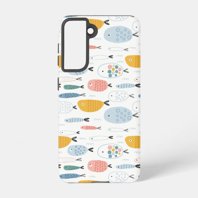 Cute Doodle School of Fish Pattern Samsung Galaxy S21 Case (Back)