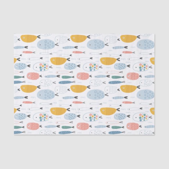 Cute Doodle School of Fish Pattern Tissue Paper (Front)