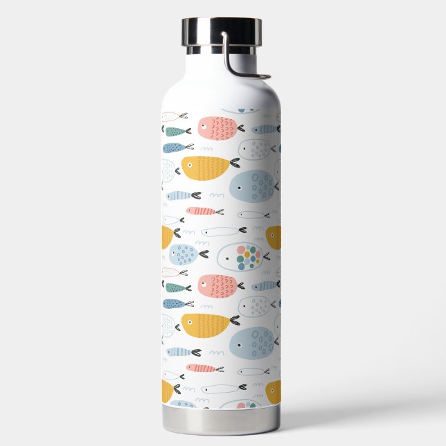 Cute Doodle School of Fish Pattern Water Bottle (Left)