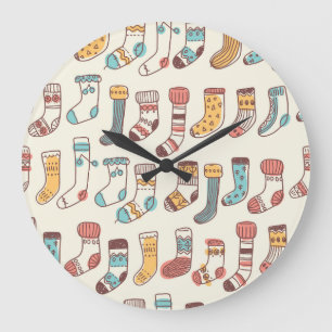 Cute Doodle Socks: Scandinavian Simplicity. Large Clock