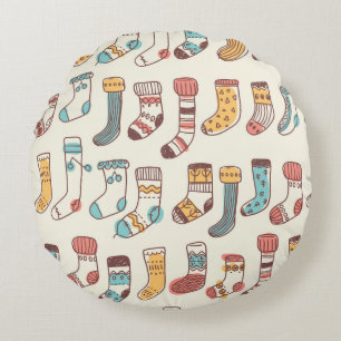 Cute Doodle Socks: Scandinavian Simplicity. Round Cushion