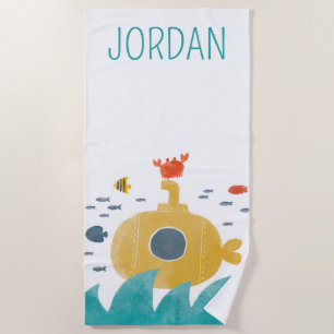 Cute Doodle Submarine   Explore Beach Towel