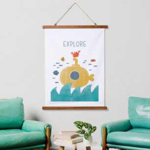 Cute Doodle Submarine   Explore Hanging Tapestry