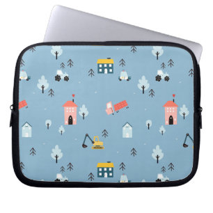 Cute Doodle Town Scene Pattern Laptop Sleeve