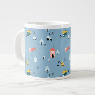 Cute Doodle Town Scene Pattern Large Coffee Mug
