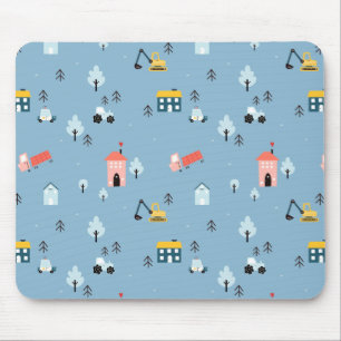 Cute Doodle Town Scene Pattern Mouse Pad