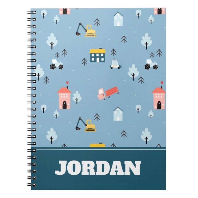 Cute Doodle Town Scene Pattern Notebook (Front)