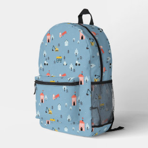 Cute Doodle Town Scene Pattern Printed Backpack