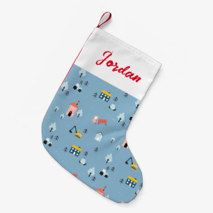 Cute Doodle Town Scene Pattern Small Christmas Stocking