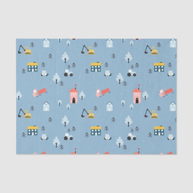 Cute Doodle Town Scene Pattern Tissue Paper (Front)