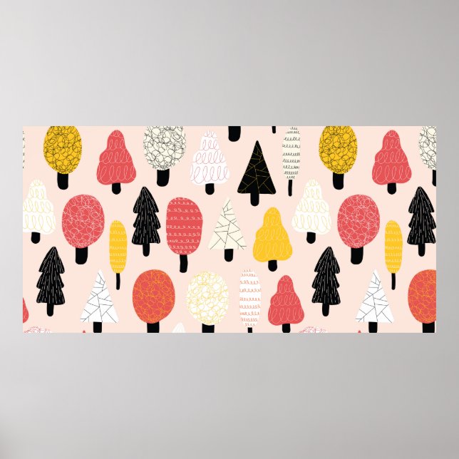 Cute doodle trees seamless vintage pattern. Repeat Poster (Front)