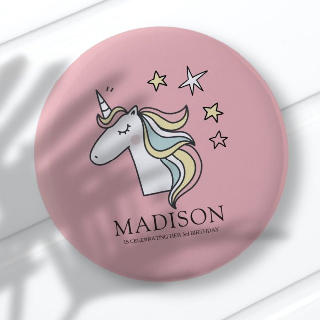 Cute Doodle Unicorn and Stars Birthday 6 Cm Round Badge (Creator Uploaded)