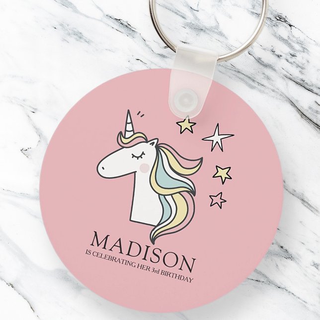 Cute Doodle Unicorn and Stars Birthday Key Ring (Creator Uploaded)