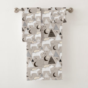Cute Doodle Woodland Bear Pattern Bath Towel Set