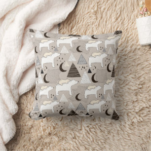 Cute Doodle Woodland Bear Pattern Cushion
