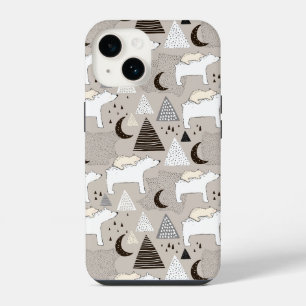 Cute Doodle Woodland Bear Pattern iPhone 14 Case