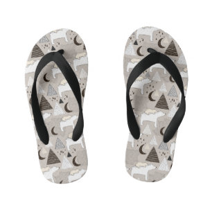 Cute Doodle Woodland Bear Pattern Kid's Thongs