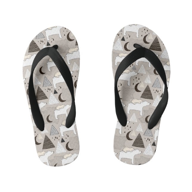 Cute Doodle Woodland Bear Pattern Kid's Thongs (Footbed)