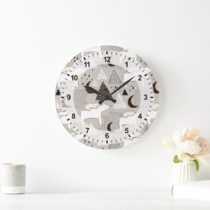 Cute Doodle Woodland Bear Pattern Large Clock