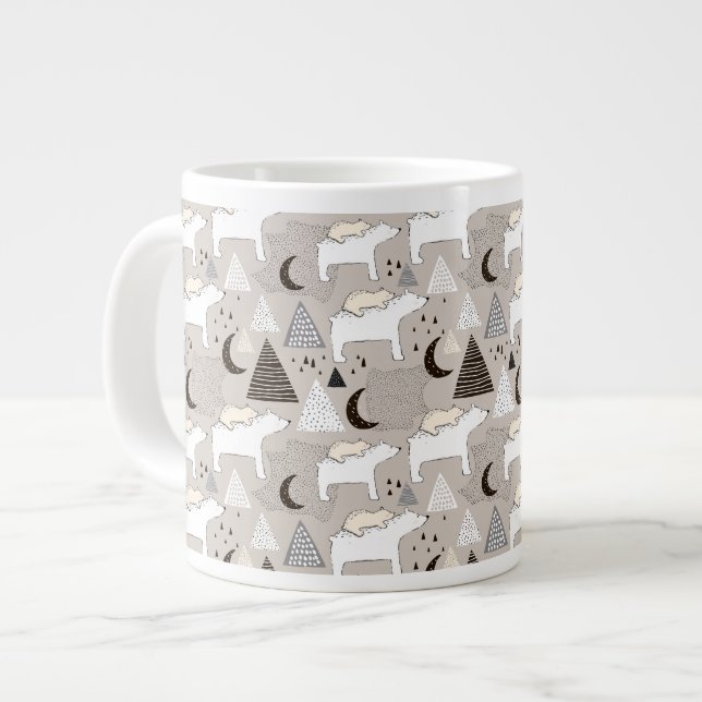 Cute Doodle Woodland Bear Pattern Large Coffee Mug (Front Left)