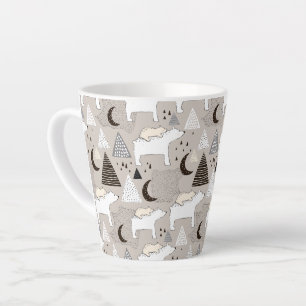 Cute Doodle Woodland Bear Pattern Latte Mug