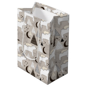 Cute Doodle Woodland Bear Pattern Medium Gift Bag