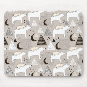 Cute Doodle Woodland Bear Pattern Mouse Pad