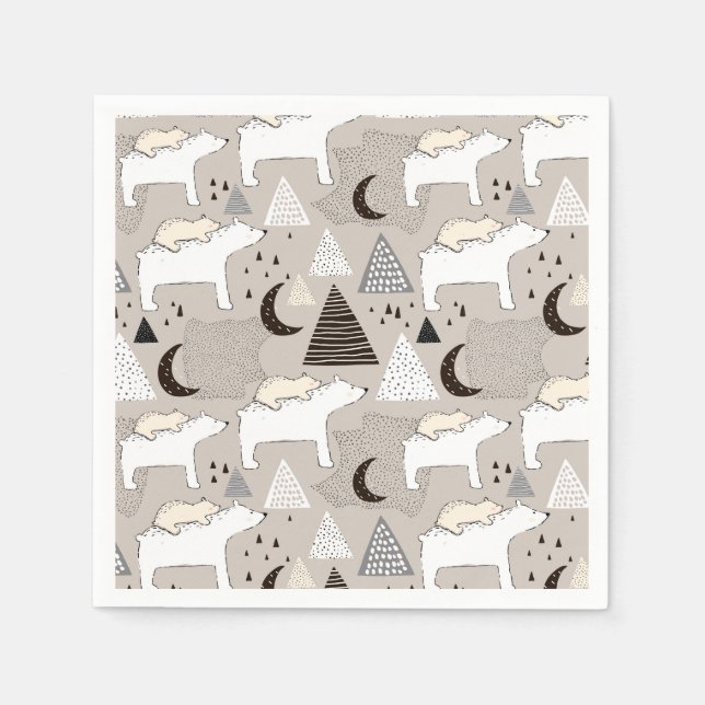 Cute Doodle Woodland Bear Pattern Napkin (Front)