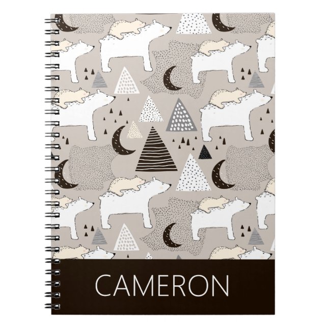 Cute Doodle Woodland Bear Pattern Notebook (Front)