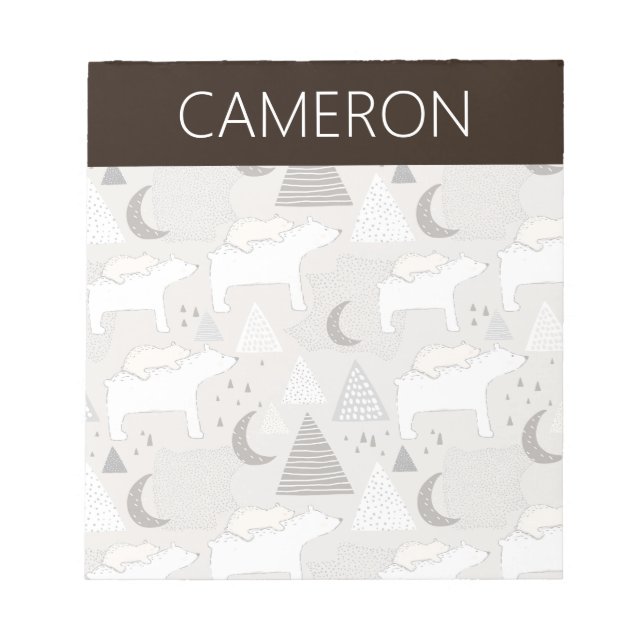 Cute Doodle Woodland Bear Pattern Notepad (Front)