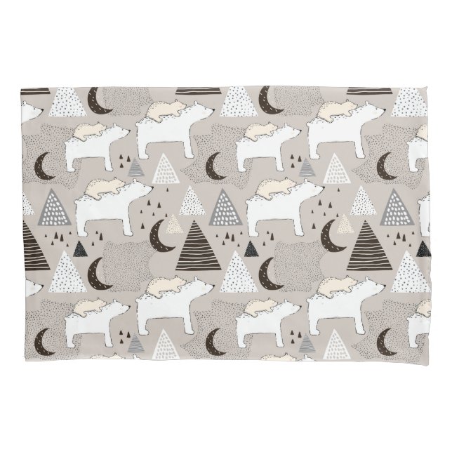Cute Doodle Woodland Bear Pattern Pillowcase (Front)
