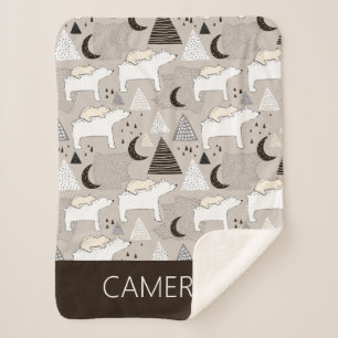 Cute Doodle Woodland Bear Pattern Sherpa Blanket