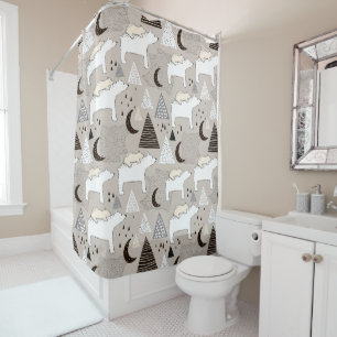 Cute Doodle Woodland Bear Pattern Shower Curtain