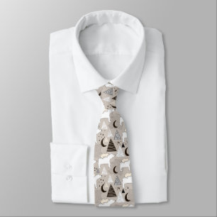 Cute Doodle Woodland Bear Pattern Tie