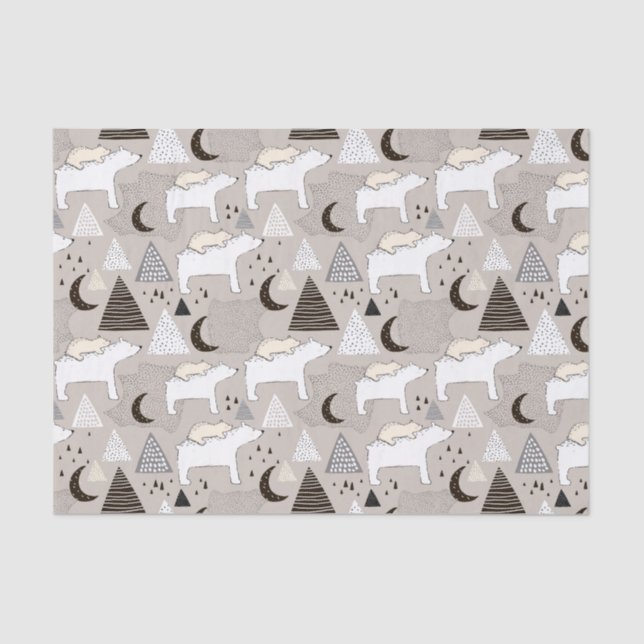 Cute Doodle Woodland Bear Pattern Tissue Paper (Front)