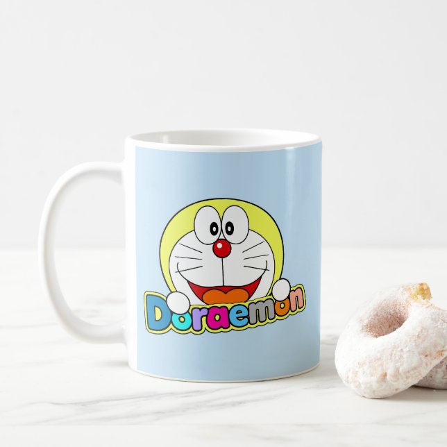 Cute Doraemon Fanart Coffee Mug (With Donut)