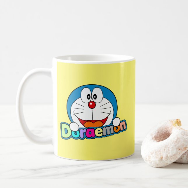 Cute Doraemon Fanart Coffee Mug (With Donut)